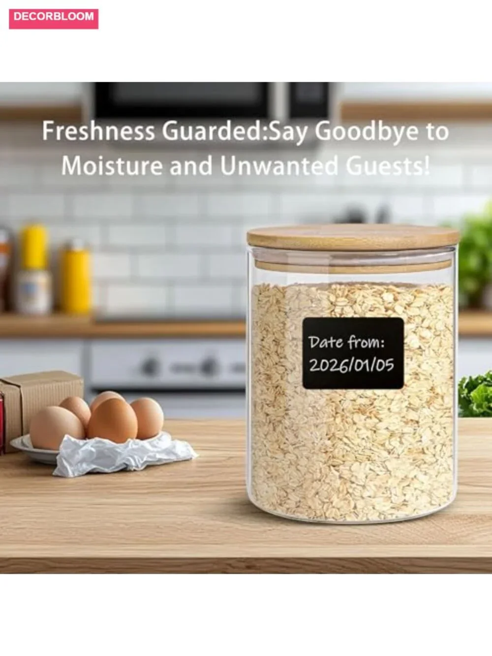 Glass Storage Jars Set with Airtight Bamboo Lids, 111oz & 37oz, Kitchen Food